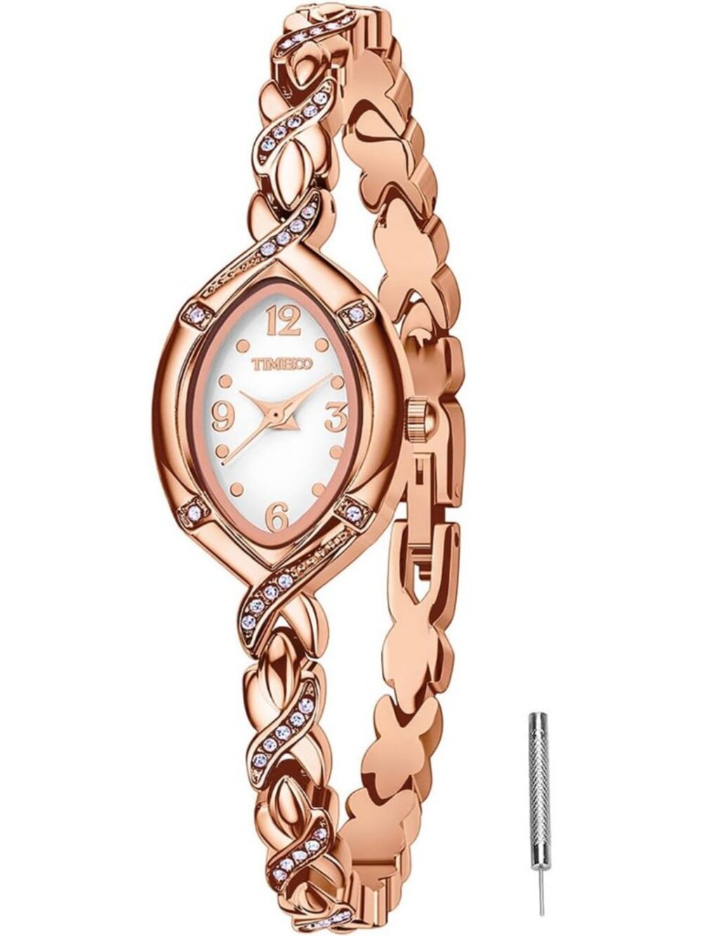 Women's Gold Bracelet Strap with Diamonds Waterproof Quartz Crystals Watches